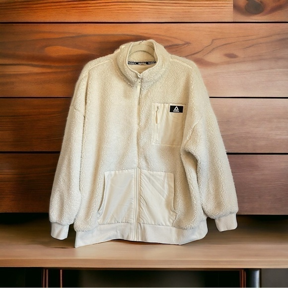REEBOK off white zip fleece jacket with pockets, size XL. Super cozy!! - Picture 1 of 8